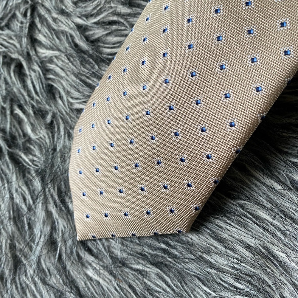 NWT authentic MK Tie Silk Poly tan Blue - Picture 5 of 5